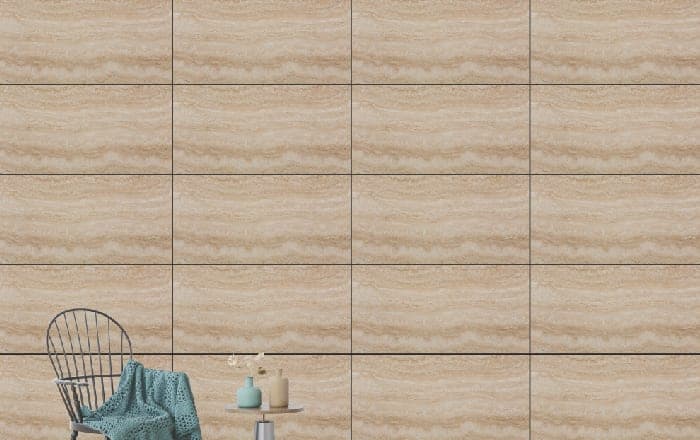 Travertine flexible clay cladding in Regular pattern, every tile carrying the same repeating face